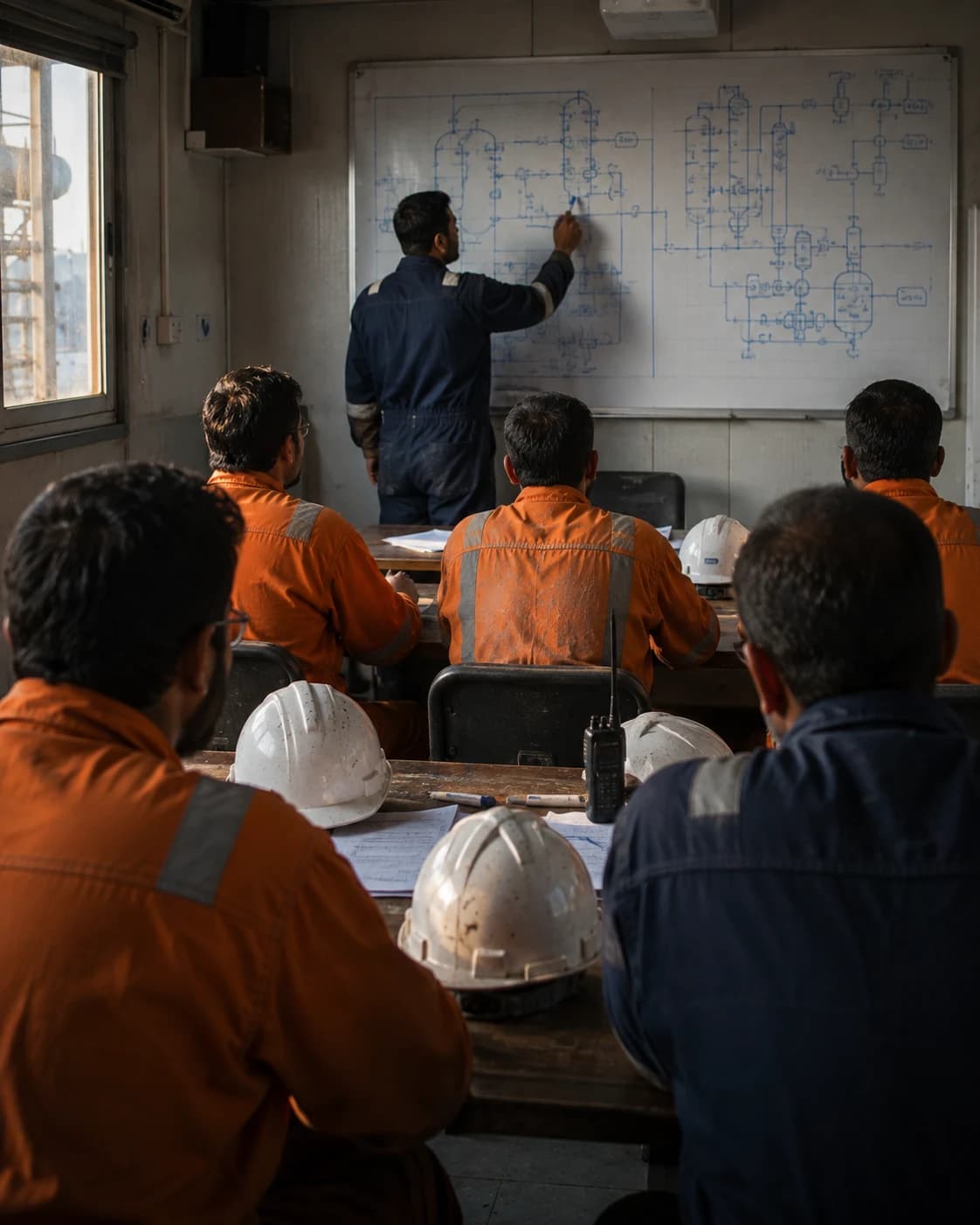 Instructor leading an in-house certification course for an engineering team