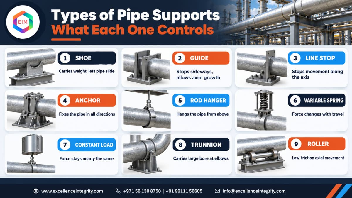 Types of Pipe Supports and What Each One Controls